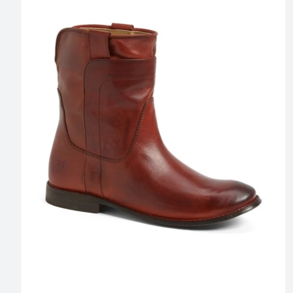 Frye Redwood Brown Paige Supple Leather Western Low Heels Riding Short Boots 7 - Picture 1 of 16